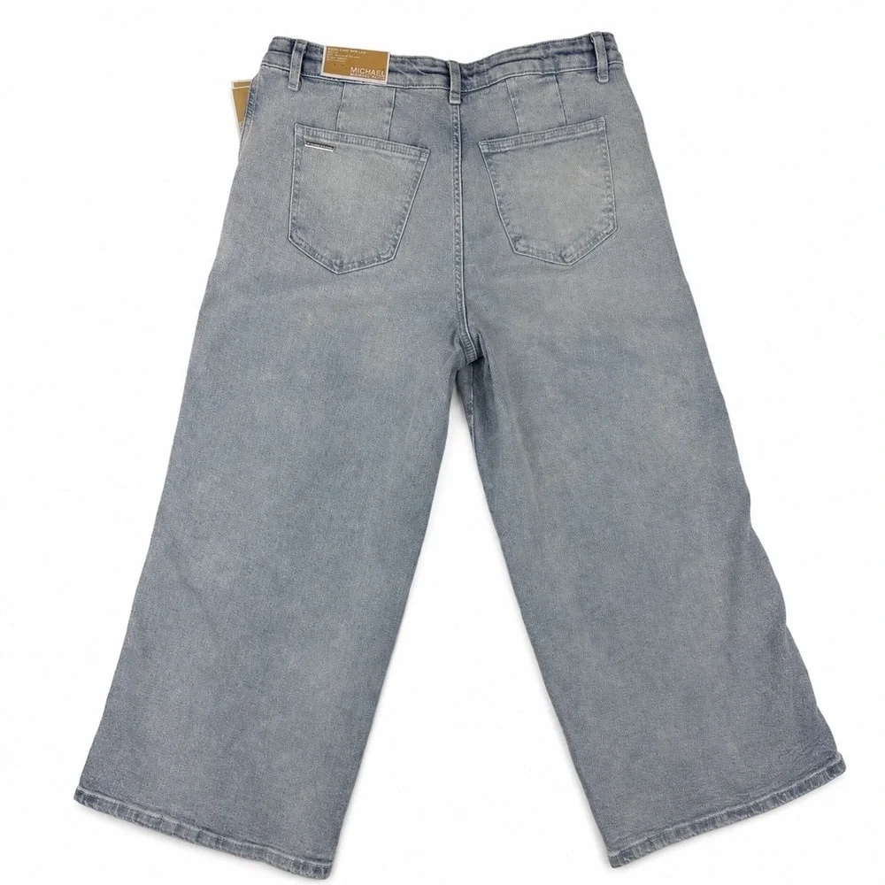 Michael Kors Womens Wide Leg Jeans Light Stone Wash Front Seam QS6907RL0KSize 10